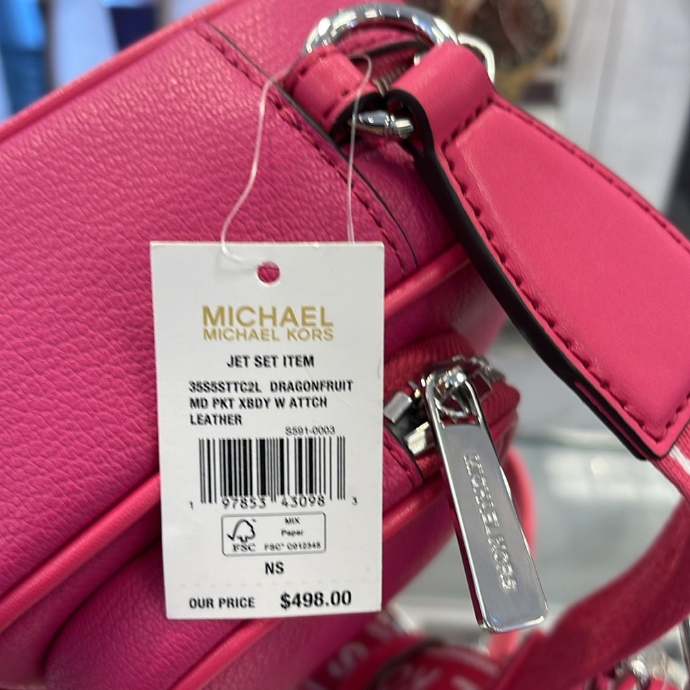 Michael Kors Jet Set Leather Medium Crossbody Bag with Case for Apple Airpods Pr - Picture 11 of 16